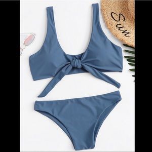 SHEIN Knot Front Top w High Leg Bikini Set